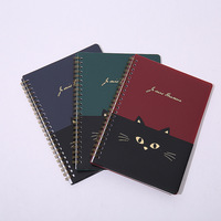 Carnet à spirales A5 A6 en PP avec poche sur la couverture, pages lignées, motif chat mignon, kawaii, école