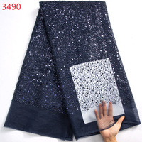 Tissu de dentelle africaine perlée 3490, tissu français luxueux de haute qualité, dentelle en tulle à sequins pour robe de mariée et de soirée