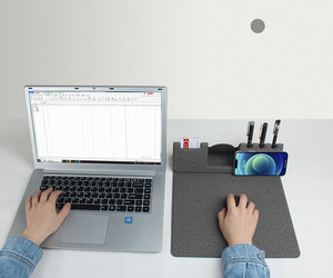 Zusammen klappbare 15-W-Schnellladegerät Schreibtisch matte Multifunktion ales PU-Stoff-Leder-Mouse pad mit Klapp halterung Lager produkt - Product Image 3
