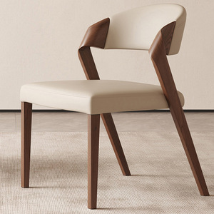 Nordic Solid Wood <b>Dining</b> <b>Chair</b> With Backrest Beige Leather Seat And Wooden Frame For Home Office Or <b>Dining</b> Room Use - Product Image 1