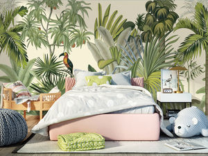 Op maat gemaakte handgeschilderde 3D natuurlandschap muurschildering behang foto tropisch bos botanische bladeren vogel peel-and-stick muurschildering - Product Image 3