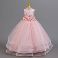 Robe de princesse en tulle rouge bordeaux brodée en 3D pour filles, robe de demoiselle d'honneur pour Noël