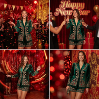 Ensemble élégant de blazer et short en velours brodé pour femme, costume formel de luxe deux pièces pour mariage, fête et bureau