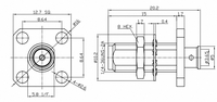 Connecteur femelle SMA LWMC 1.30 Max à souder pour câble semi-flexible et semi-rigide de 0.141 pouce, à 4 trous, montage sur bride et mur, jusqu'à 18 GHz