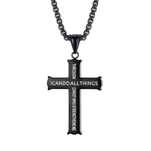 Collar Cristiano con Cruz de Acero Inoxidable, Bañado en Oro, con la Frase Filipenses 4:13, Puedo Hacer Todo - Product Image 2