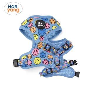 HanYang Harnais de luxe en néoprène personnalisé avec visage souriant et doux pour chien, harnais réglable en polyester durable personnalisable pour chien de compagnie