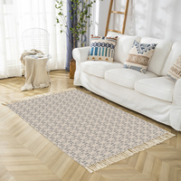 Tapis Moderne Nordique Marocain pour Chambre à Coucher, Tapis de Sol Géométrique Noir et Blanc à Pompons, Lavable en Machine, pour Salon