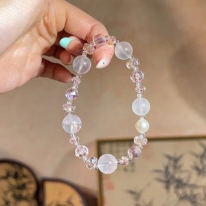 Pulsera con cuentas de diamantes de imitación de <span class=keywords><strong>Swarovski</strong></span> y cristal natural Rosa geométrico de moda para niños al por mayor - Product Image 6