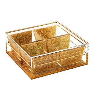 Juego de Platos para Servir Aperitivos de Acrílico con 4 Compartimentos, Bandeja de Lucite con Brillo Dorado, Servidor de Condimentos - Product Image 3