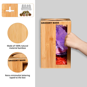 Distributeur de sacs d'épicerie Porte-sac de rangement en bambou Cette grande capacité permet de ranger proprement le plastique - Product Image 3