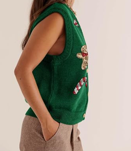 Chaleco de suéter navideño feo para mujer, 100% algodón, cárdigan de punto, diseño personalizado de jengibre y bastones de caramelo, para fiestas navideñas, suéter de Navidad, venta al por mayor - Product Image 4