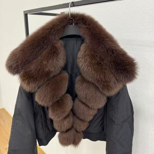 Piumino di Lusso da Donna 2025 con Bordo in Vera Pelliccia di Volpe Design Oversize Argento Blu - Product Image 4