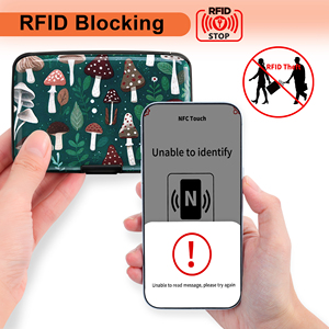 Porte-cartes de crédit anti-RFID personnalisé à motif de dessin animé, style individuel, en alliage d'aluminium, étui rigide, mini pochette avant avec bouton - Product Image 6