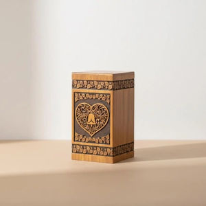 Ready to Ship Elegant Solid Wood Funeral Urn with Hand Carved Floral Design <b>Memorial</b> Ashes Container <b>Box</b> For Sale - Product Image 1