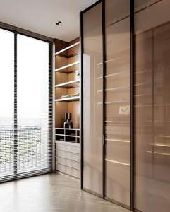 เฟอร์นิเจอร์ห้องนอนที่ทันสมัยระดับไฮเอนด์ตู้เสื้อผ้าไม้วีเนียร์เนื้อธรรมชาติเป็นมิตรกับสิ่งแวดล้อมพร้อมประตูกระจกโลหะไดโอดเรืองแสง - Product Image 6