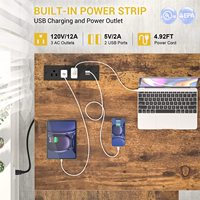 Bureau d'angle pour ordinateur personnalisé avec étagère de rangement et support pour écran, bureau en forme de L avec prises électriques et bande LED