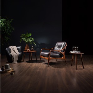 Elegante y moderno sillón de cuero negro con marco de madera distintivo para una relajación con estilo - Product Image 3