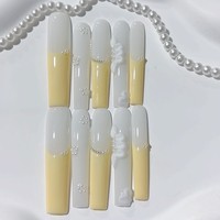 Tacana 10 pièces Faux ongles à presser faits main, extra longs, style français européen tendance, haute qualité, couverture complète