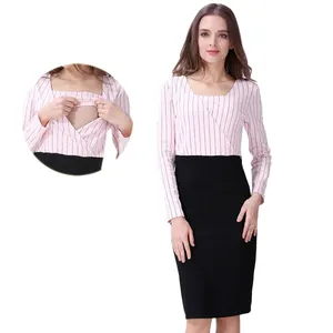 Wholesale Emotion Moms Spring Women Long Sleeve Stretch Maternity Clothes Formal Dress Breastfeeding Nursing Dress