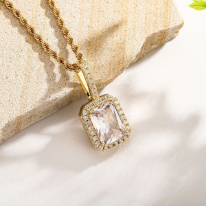 Colgante de oro blanco con gema cuadrada para collar, colgante fluorescente de Mocha, rectángulo Iced Out, 2 filas de 5A Cz, <span class=keywords><strong>colgantes</strong></span> de Hip Hop para collar - Product Image 4