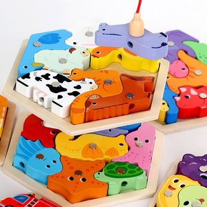 Juguete Montessori 3 en 1 de Madera: Tablero de Actividades, Rompecabezas de Pesca, Bloques y Formas, Juguete de Enhebrar con Certificación CE para Niños de 3 a 4 Años - Product Image 2