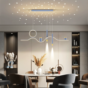 Moderno semplice ferro nero LED regolabile regolabile altezza lampadari lungo strisce tavoli da pranzo creativo cielo stellato Bar - Product Image 2