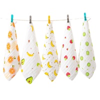 Serviette carrée en gaze de coton 6 couches Longren à imprimé fruits, petite, mignonne, absorbante, douce, pour enfants, à suspendre, pour le nettoyage des mains
