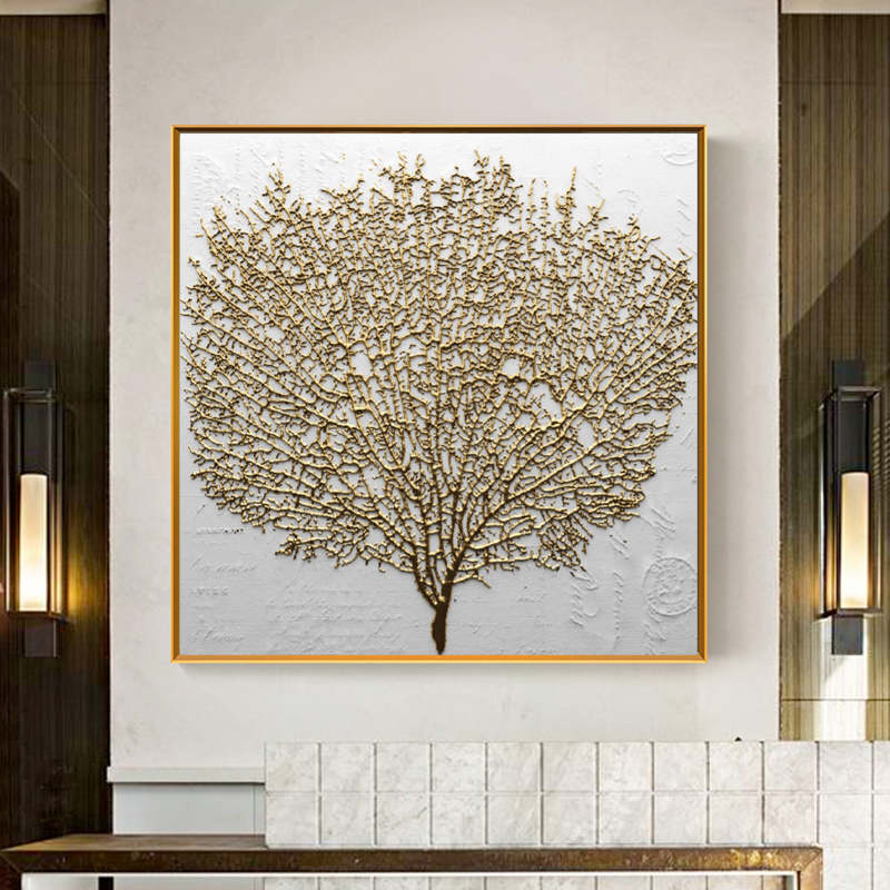 Abstract Golden Tree Canvas Wall Art – Modern Decorative Living Room Poster