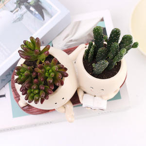 Maceta de Resina con Cara Sonriente para Plantas de Interior y Exterior, Linda Maceta con <span class=keywords><strong>Cabeza</strong></span> de Persona Leyendo un Libro, para Suculentas y Flores - Product Image 5