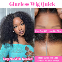 Perruque ISEE Upgrade 7X5 Lace Prête à Porter Sans Colle Cheveux Humains Afro Crépus Bouclés Pré-Coupés 13X4 HD Full Lace Front pour Femmes