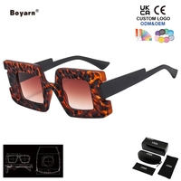 Lunettes de soleil carrées vintage Boyarn pour hommes, de haute qualité, vert foncé, motif léopard, robustes