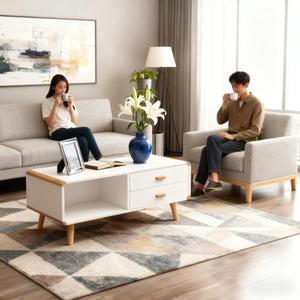 <span class=keywords><strong>Table</strong></span> <span class=keywords><strong>basse</strong></span> en bois de luxe moderne avec bords arrondis et 2 tiroirs - Product Image 2