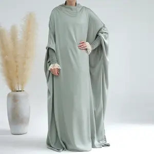 3388 Kuwii Hot Selling Eid Indonesia Ladies Prayer Dress Turkey Muslim Abaya With Niqab One Piece Jilbab