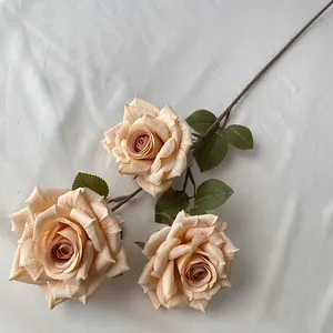 QYY Decoração Alta Qualidade Flor Artificial 3 cabeças Wenjuan Revestido Silk Screen Diamond Rose