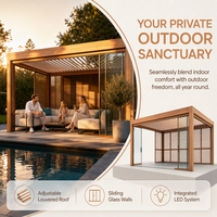 Pergola en aluminium à lames orientables avec éclairage LED, motorisée, revêtement poudré, écologique, pour jardin extérieur, pavillon, gazebo pour balcon