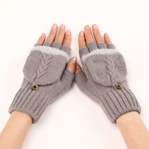 Gants d'hiver pour femmes HZS-25053, doigts visibles, côtelés, doublure moelleuse, <span class=keywords><strong>rabat</strong></span>, mitaines chaudes en tricot pour femmes - Product Image 1