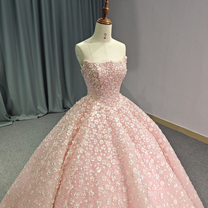 ชุดเดรสออกงานสีชมพูหรูหรา ผ้าออร์แกนซ่า สำหรับงาน Quinceañera ทรงบอลกาวน์ ไหล่ตก คอร์เซ็ท กระโปรงยาวลากพื้น รุ่น 6776 - Product Image 2