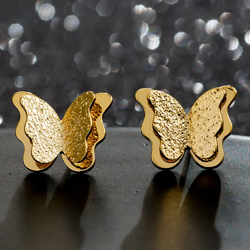 Orecchini a bottone con ciondoli a farfalla placcati in oro con 1 miglia di gioielli carini e minimalisti personalizzati