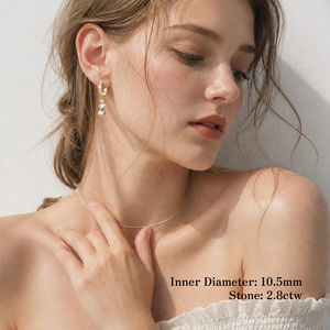 3-Stone Moissanite Drop Hoop Women Gifts 2CTTW D Color VVS Moissanite Diamond 14K Gold Plated Drop Earrings for <b>Wife</b> Mom - Product Image 2