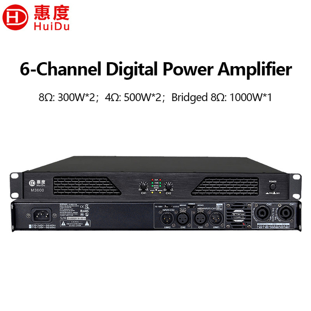 M3600 1U 2 Channel Class D Power Amplifier 2*300W 8ohm Constant Voltage 70V 100V Line 600W BGM Conference Amplificador