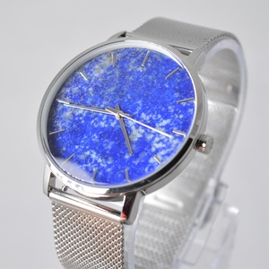 Montre pour homme en acier inoxydable 40 mm, cadran en lapis-lazuli, finition marbrée, mouvement à quartz japonais Seiko, bracelet en ruban tendance - Product Image 4