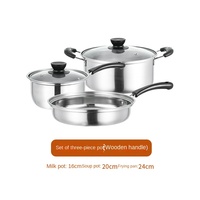 Ensemble moderne et pratique de trois pièces en acier inoxydable Pot à soupe binaural de style coréen Pot à lait en métal durable à poignée unique