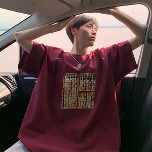 เสื้อยืดคอกลมแขนสั้นผ้าฝ้ายแท้สำหรับผู้ชาย รุ่น F406 ทรงหลวมพิมพ์ลายใหญ่ แฟชั่นลำลองสำหรับฤดูร้อน - Product Image 1