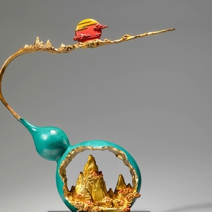 Pierre décorative en cuivre et or, motif étoile porte-bonheur et pivoine, style chinois, pour salon, entrée, comptoir C - Product Image 2