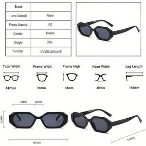 Lunettes de soleil rétro 2025 pour hommes et femmes, dégradé de couleurs gelée, protection UV400, petites lunettes de soleil carrées polygonales - Product Image 6