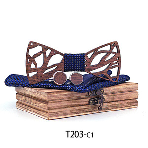 Noeuds papillon en bois à gravure 3D pour hommes Noeud papillon en bois fait à la main Papillon en bois Noeud papillon Gravata Cadeau Bouton de manchette Mouchoir Set Box - Product Image 2