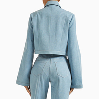 Wisrise Damen Hellblaue Cropped-Jeansjacke mit Chinesischen Knotenknöpfen, Weiten Ärmeln und Trendigem Fusion-Stil