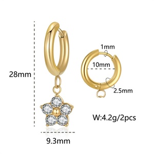 Bijoux haut de gamme, boucles d'oreilles créoles 18 carats, acier inoxydable, fleur, zircon, bijoux pour les oreilles - Product Image 6