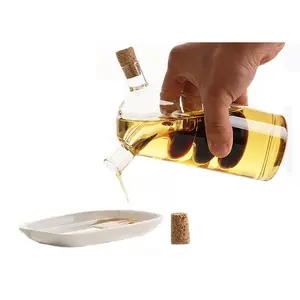 Olla de aceite de vidrio de cocina de 2oz 8oz con tapa de corcho 2 en 1 Olla de separación de aceite y vinagre de doble revestimiento de vinagre