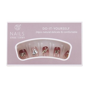 Uñas hechas a mano champán francés diamantes de imitación Año Nuevo arte Ins Hot Wine Red Wearable Nail Tips producto terminado - Product Image 5